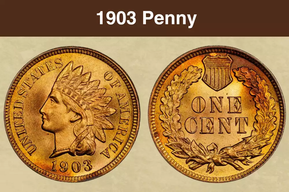 1903 Indian Head Penny obverse and reverse showing Liberty in feathered headdress and the ONE CENT wreath reverse