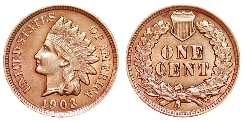Side-by-side comparison of normal 1903 Indian Head Penny LIBERTY headband versus the DDO FS-101 doubled die showing clear letter doubling