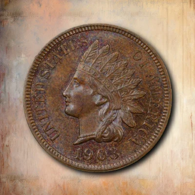 1903 Indian Head Penny Misplaced Date FS-301 close-up showing partial ghost digit impression in the denticles near Liberty's neck area