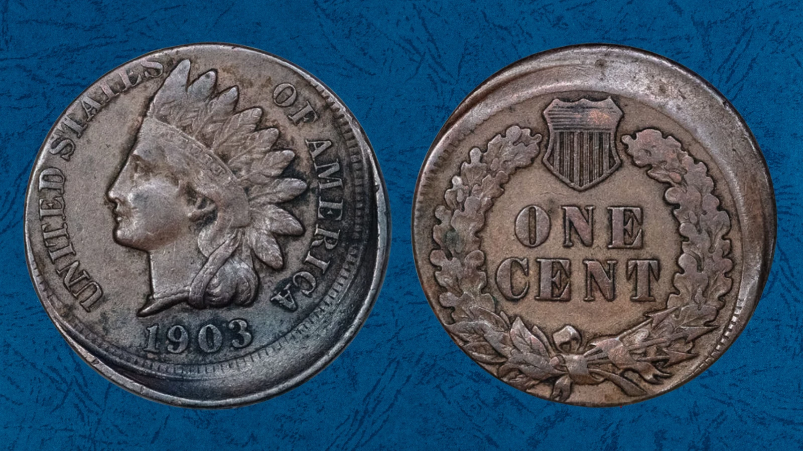 1903 Indian Head Penny off-center strike error showing the design shifted to one side with a blank planchet crescent visible